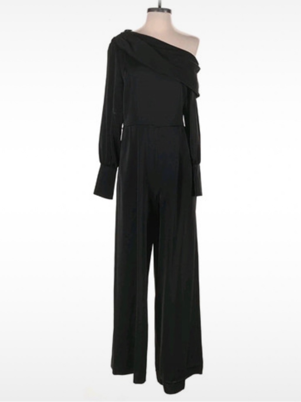 Donna Karan Black One-Shoulder Wide-Leg Jumpsuit